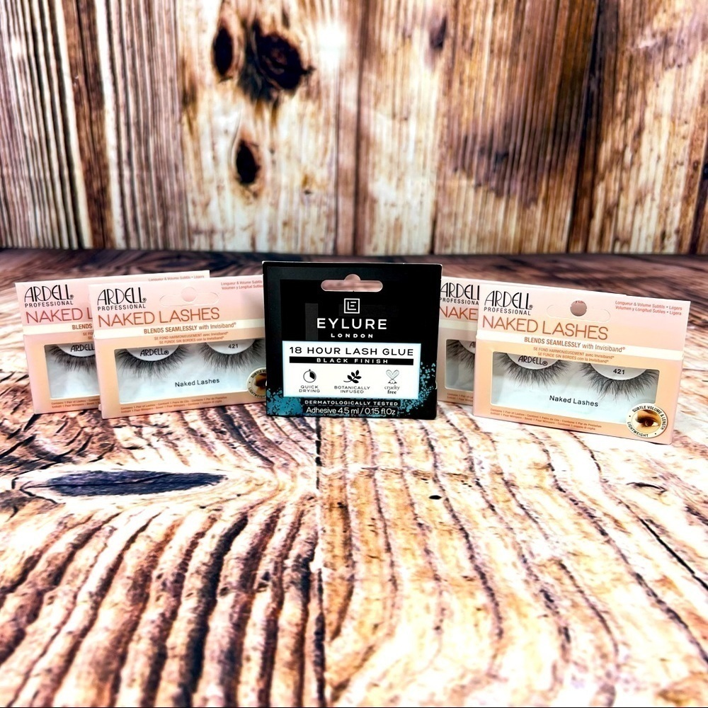 ARDELL Naked Lashes 421 (4 Pairs) and Eylure 18 Hour Lash Glue Black Finish New